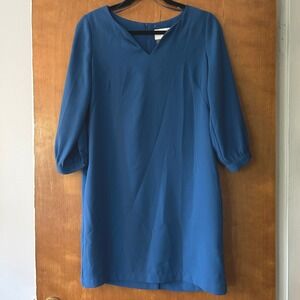 Dalia Blue Shift Dress V-Neck 3/4 Sleeve Career‎ Casual Womens Size 2 NEW WO TAG
